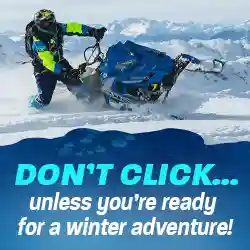 A 250px x 250px square-sized banner image of a man riding a snowmobile.